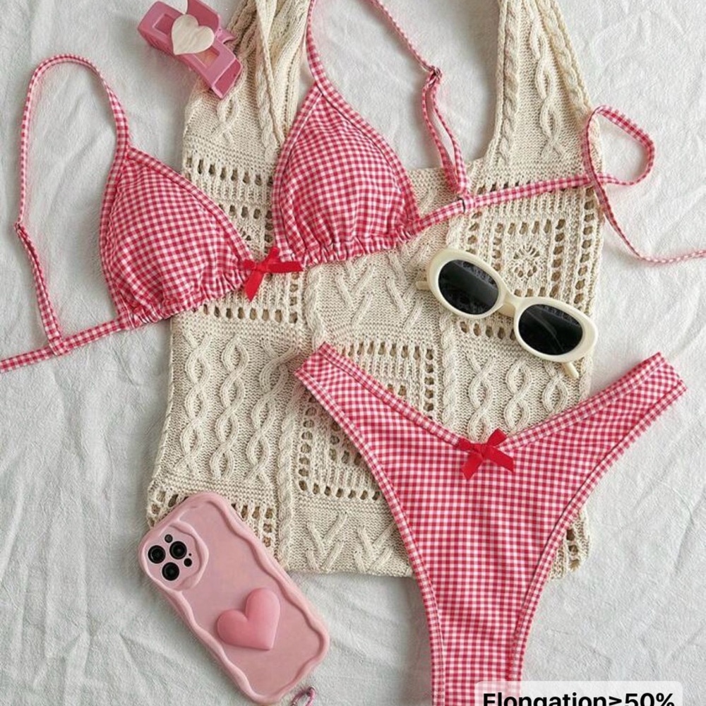 SHEIN Red Gingham Bikini Set